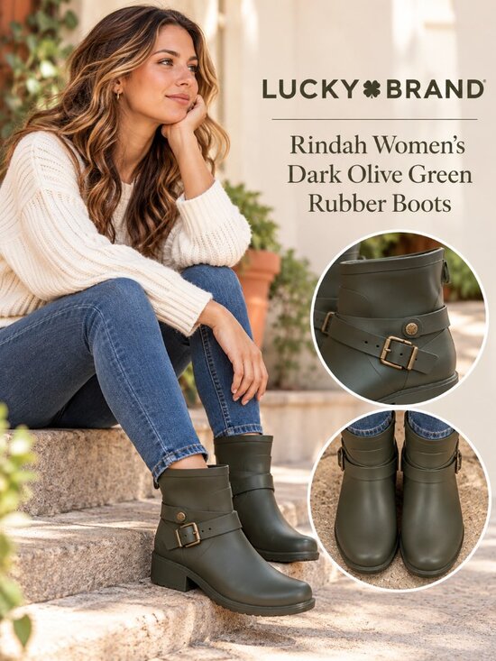 Shoes - Lucky Brand Rindah Rubber Rain Boots – Dark Olive Green – Women's